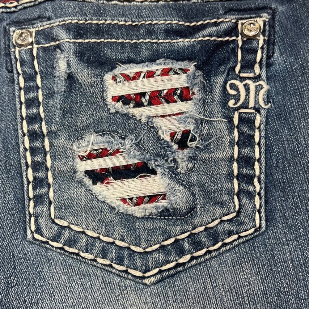 Miss Me Signature Cuffed Capri Distressed Americana Jeans JP7687P MK 555 Size 33 - Picture 10 of 16